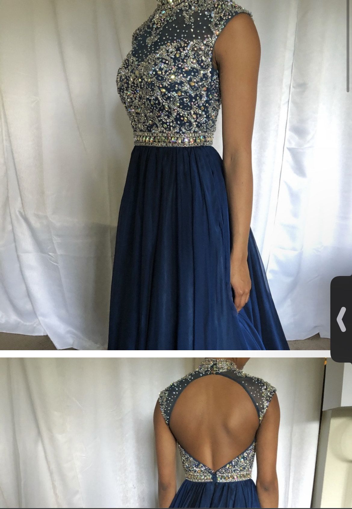 Size 0 Prom High Neck Blue Ball Gown on Queenly