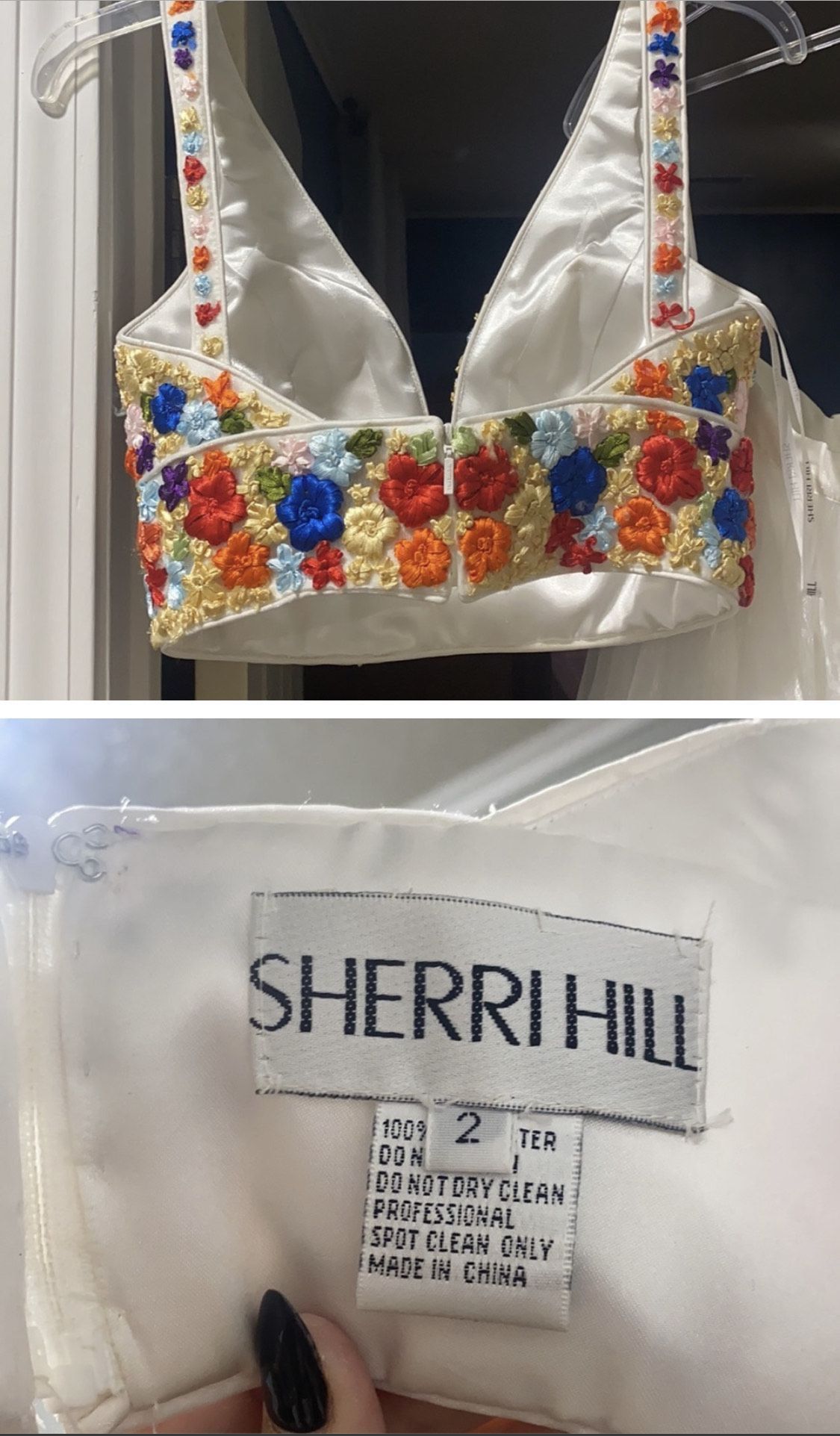 Sherri Hill Size 2 Prom Plunge Floral White A-line Dress on Queenly