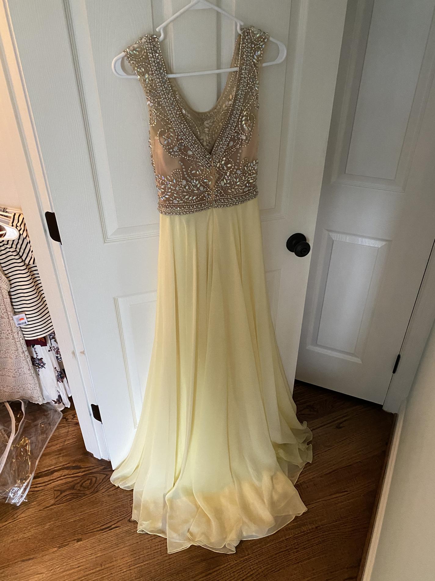 Style 16148 Tiffany Designs Size 2 Prom High Neck Satin Yellow Ball Gown on Queenly