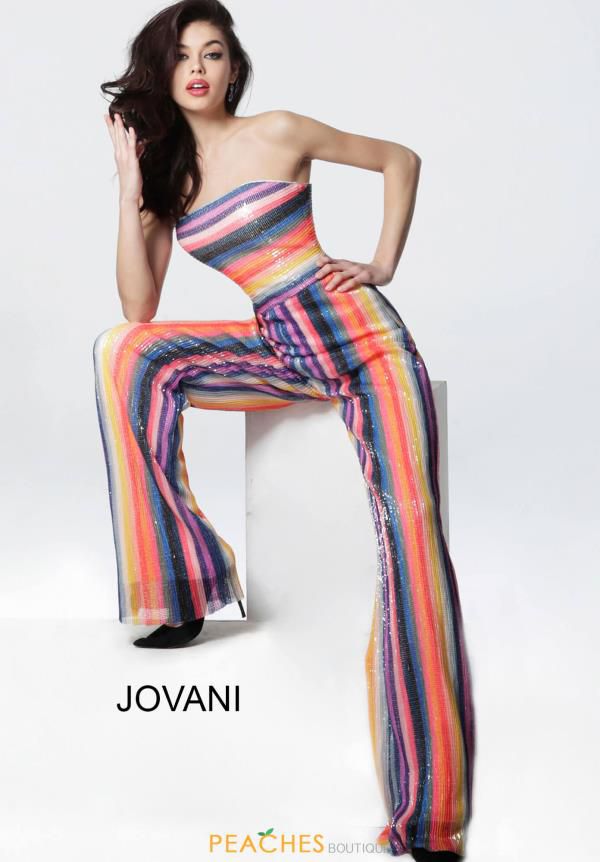 Style 1075 Jovani Size 4 Prom Strapless Multicolor Formal Jumpsuit on Queenly