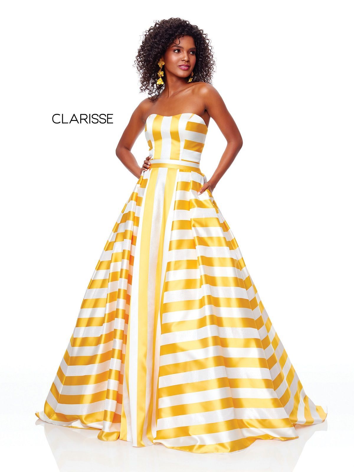 Style 3875 Clarisse Size 4 Prom Strapless Yellow Ball Gown on Queenly