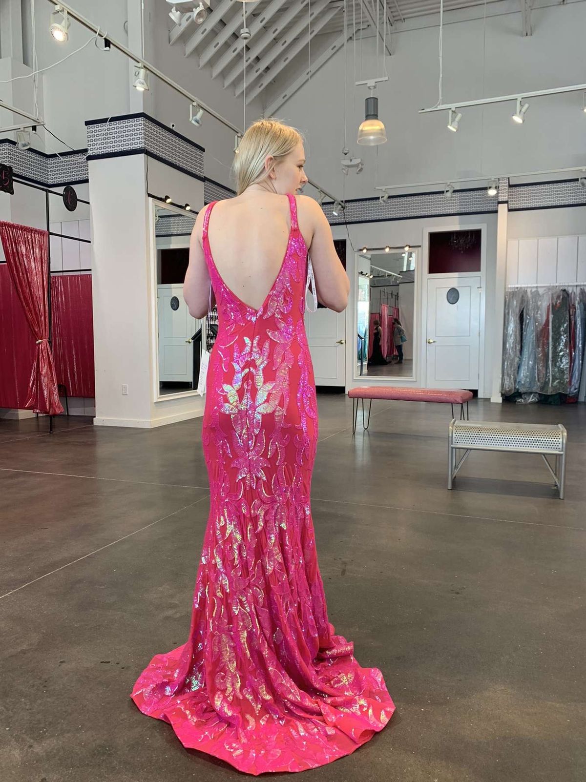 Jovani Size 4 Prom Plunge Hot Pink A-line Dress on Queenly