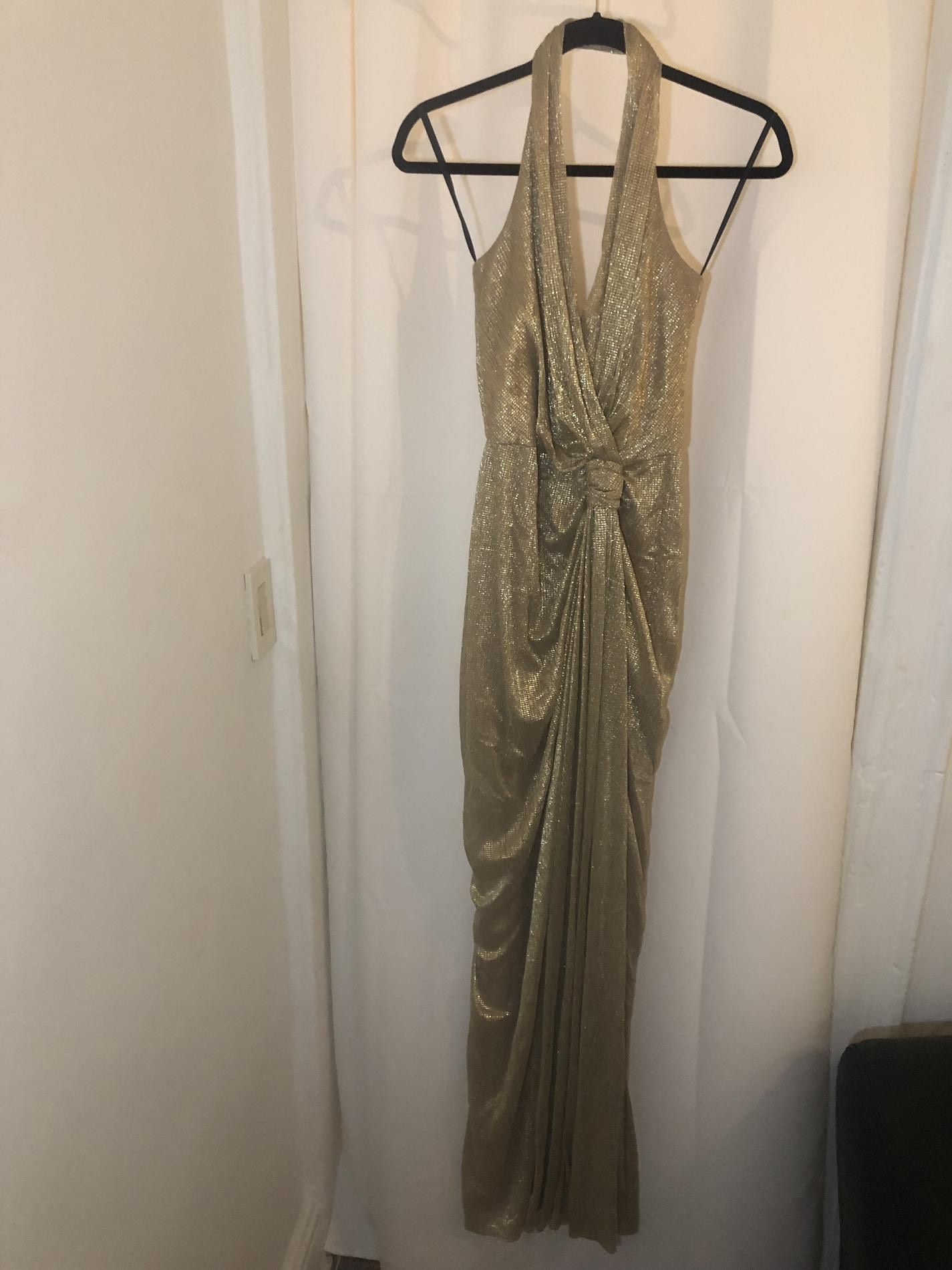 David Meister Size 4 Prom Halter Gold Floor Length Maxi on Queenly