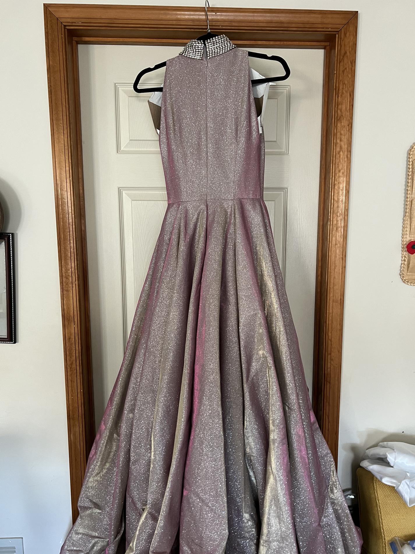Size 4 Prom High Neck Sequined Purple Ball Gown on Queenly