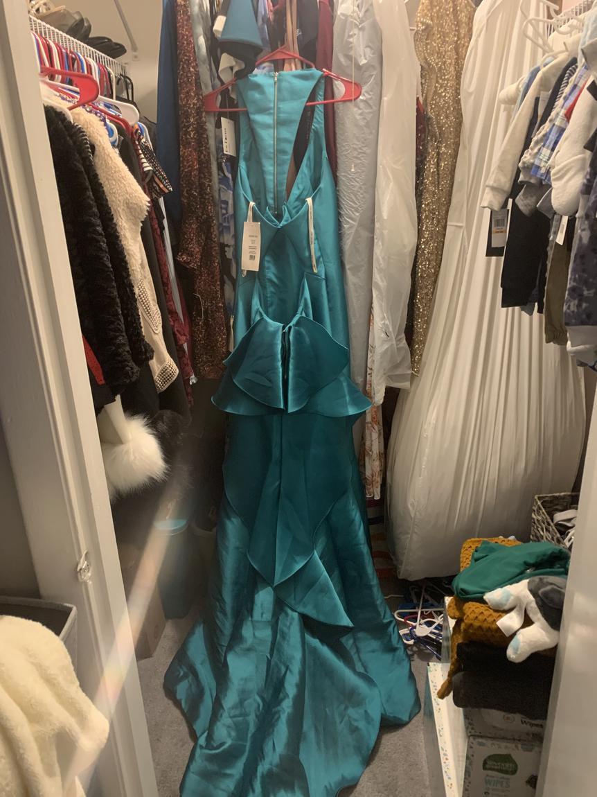 Sherri Hill Size 12 Prom Plunge Turquoise Blue Mermaid Dress on Queenly