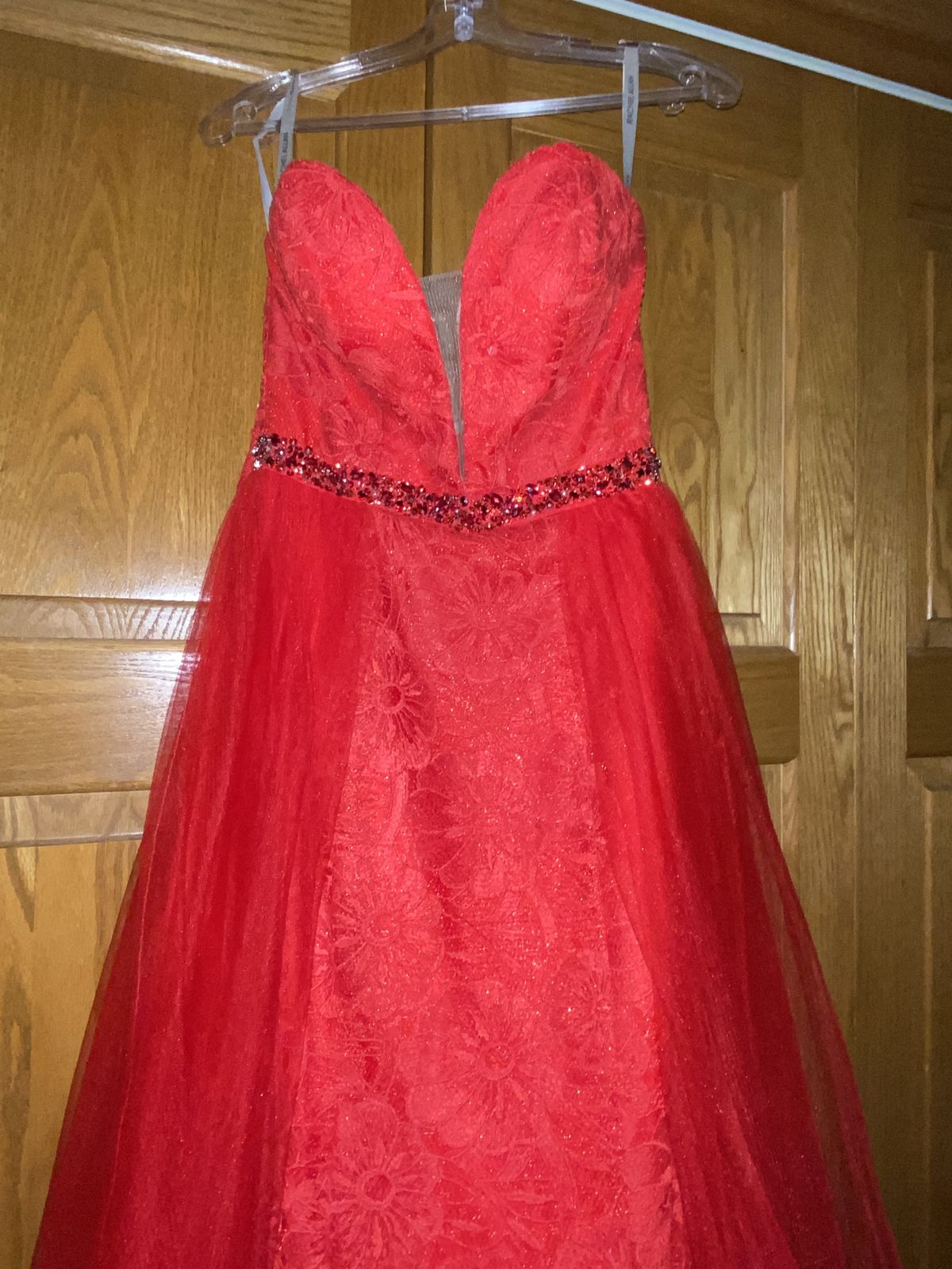 Rachel Allan Size 4 Lace Red Dress With Train on Queenly