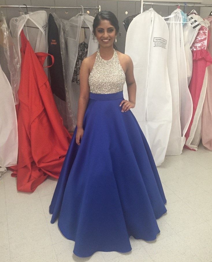 Jovani Size 2 Prom Halter Sequined Royal Blue Ball Gown on Queenly