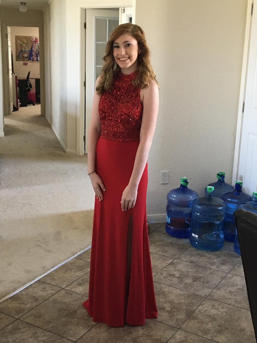Sherri Hill Size 2 Prom High Neck Sequined Red Floor Length Maxi on Queenly