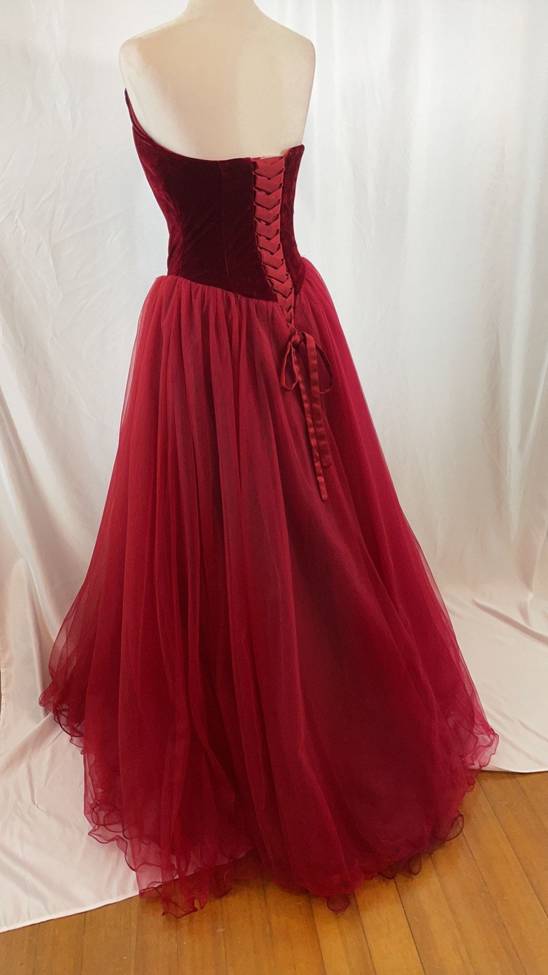 Size 4 Strapless Velvet Burgundy Red Ball Gown on Queenly
