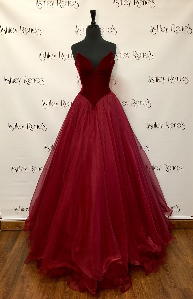 Size 4 Strapless Velvet Burgundy Red Ball Gown on Queenly