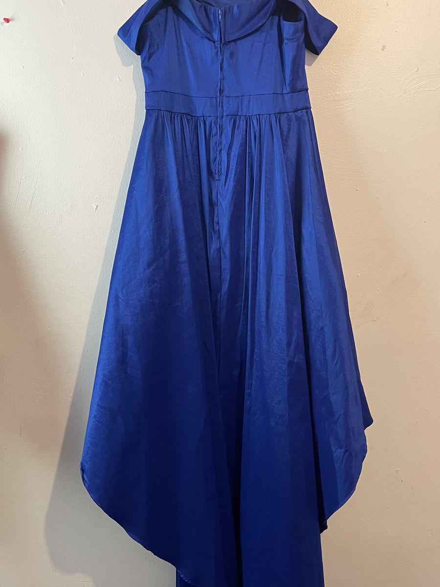 Size 10 Pageant Cap Sleeve Royal Blue Dress With Train on Queenly
