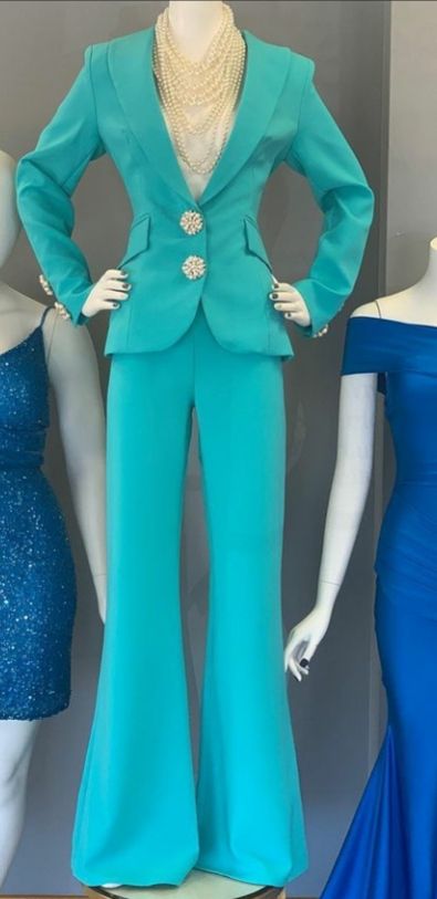 Jovani Size 0 Turquoise Blue Formal Jumpsuit on Queenly