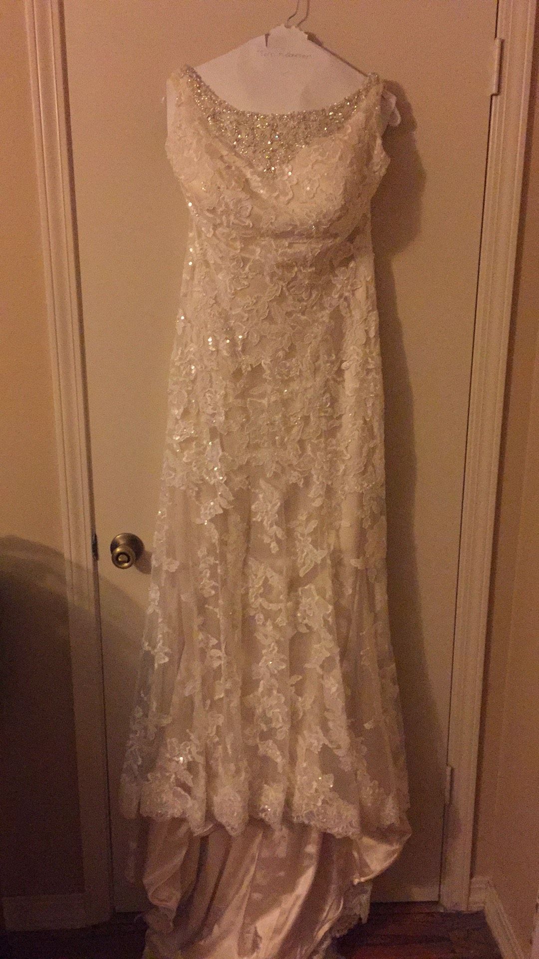 Maggie Sottero Size 12 Wedding High Neck Lace White Dress With Train on Queenly