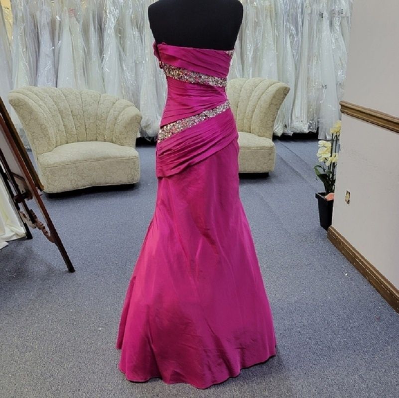 Style 6241 Night Moves Size 6 Prom Strapless Sequined Hot Pink Mermaid Dress on Queenly