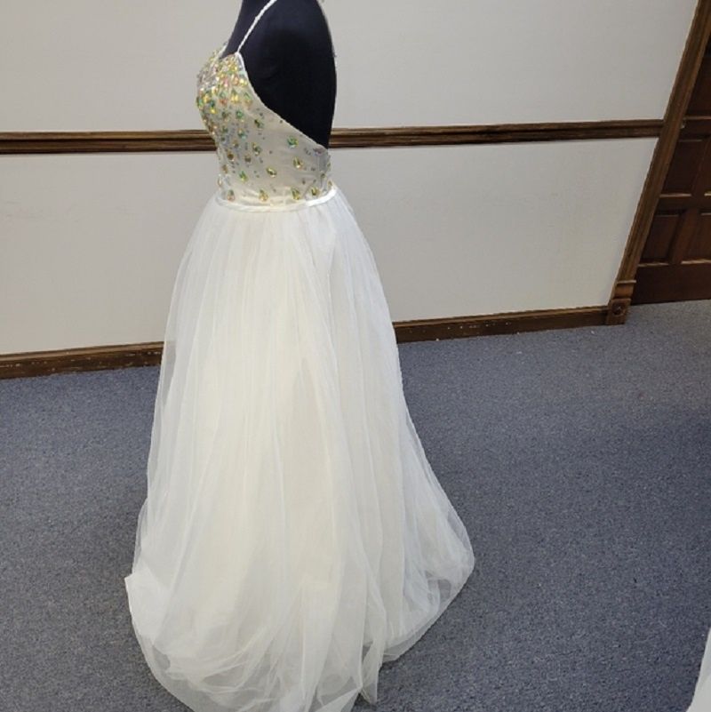 Style P21056 Precious Formals Size 0 Prom Sequined White Ball Gown on Queenly