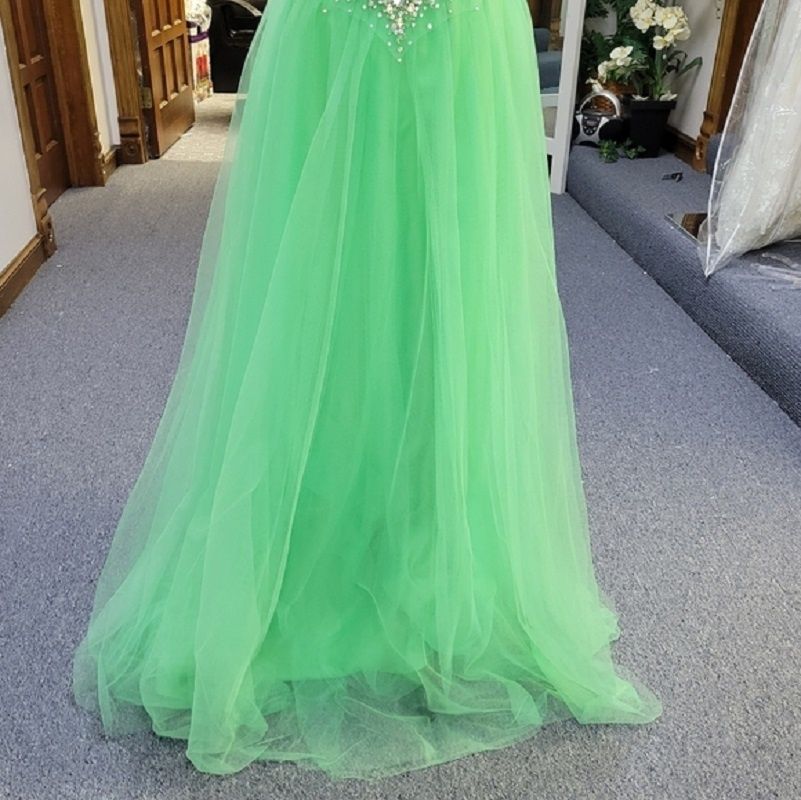 Style P70130 Precious Formals Size 0 Prom Strapless Sequined Light Green A-line Dress on Queenly