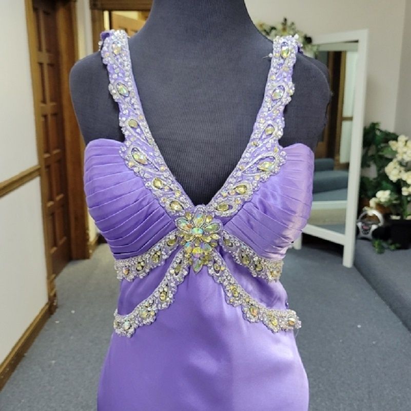 Style P20832 Precious Formals Size 6 Prom Satin Purple A-line Dress on Queenly