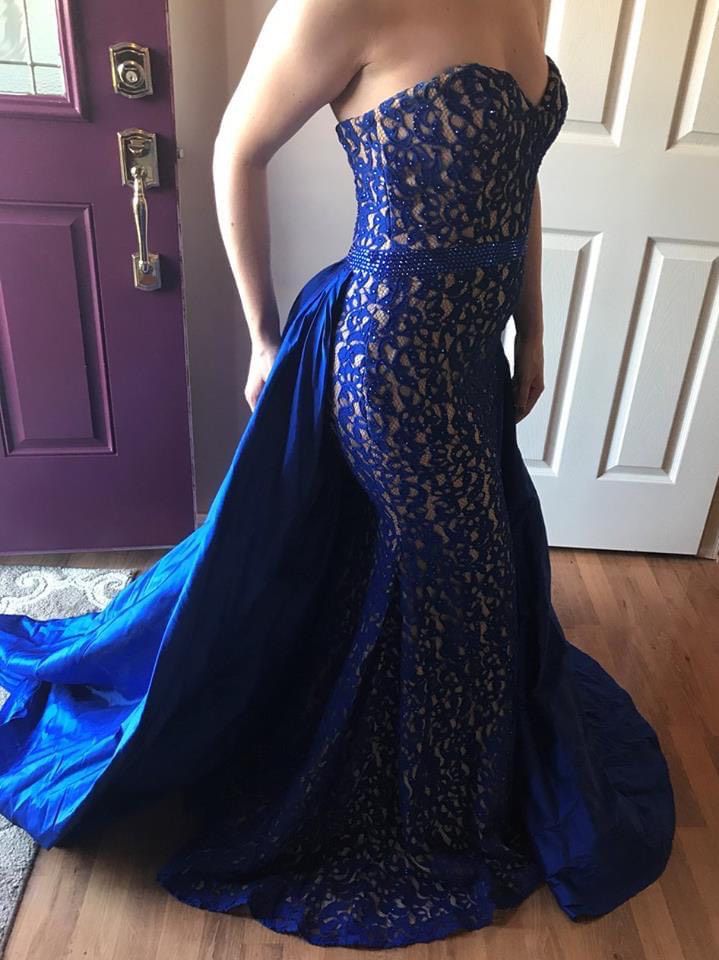 Jovani Size 4 Strapless Lace Royal Blue Mermaid Dress on Queenly
