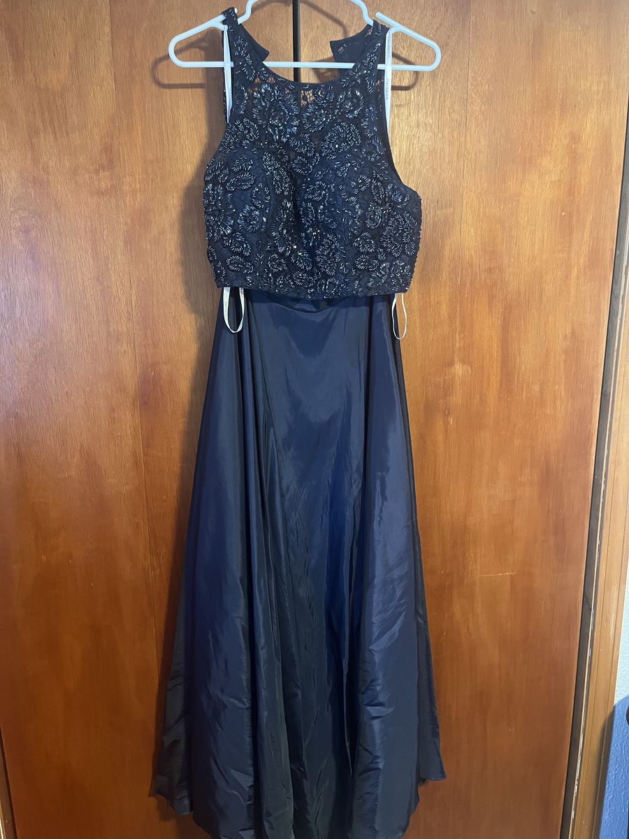 Sherri Hill Size 10 Bridesmaid High Neck Sequined Navy Blue Floor Length Maxi on Queenly