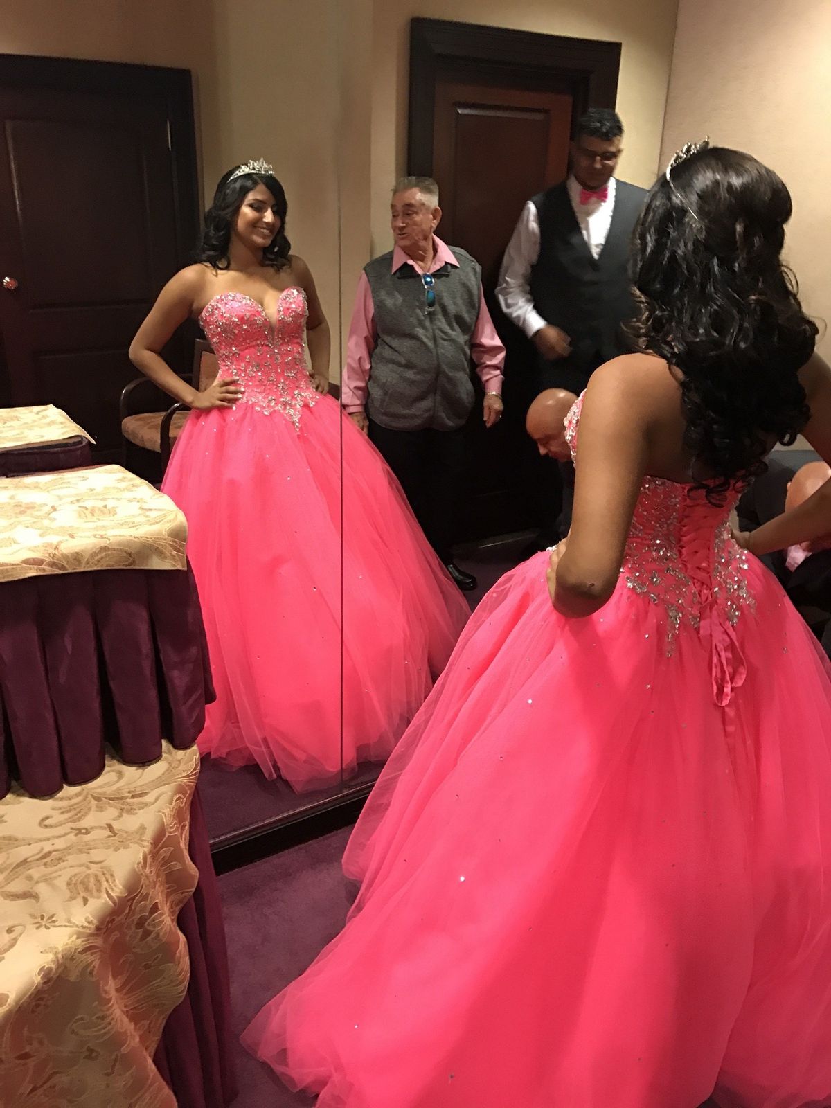 Size 6 Lace Hot Pink Ball Gown on Queenly