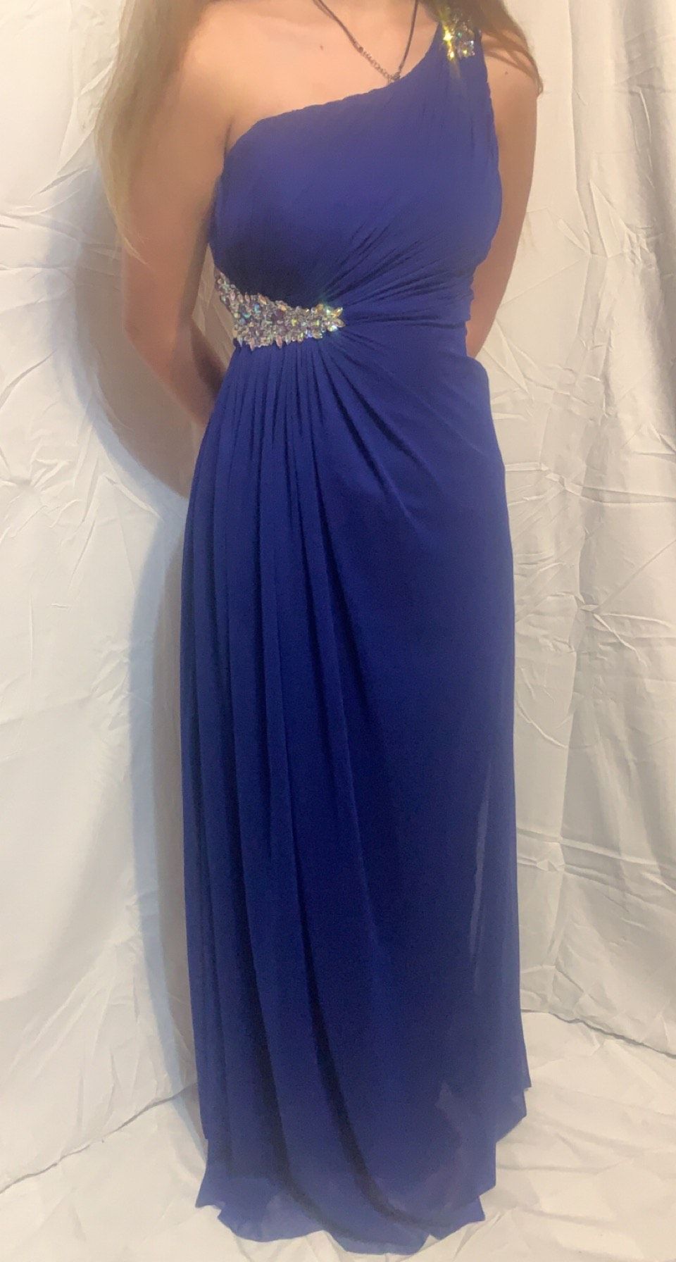 Size 0 Prom One Shoulder Sequined Royal Blue Floor Length Maxi on Queenly