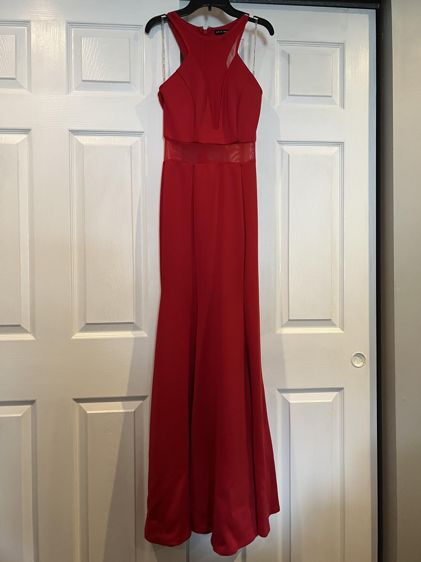 Size 4 Prom Sheer Red Mermaid Dress on Queenly