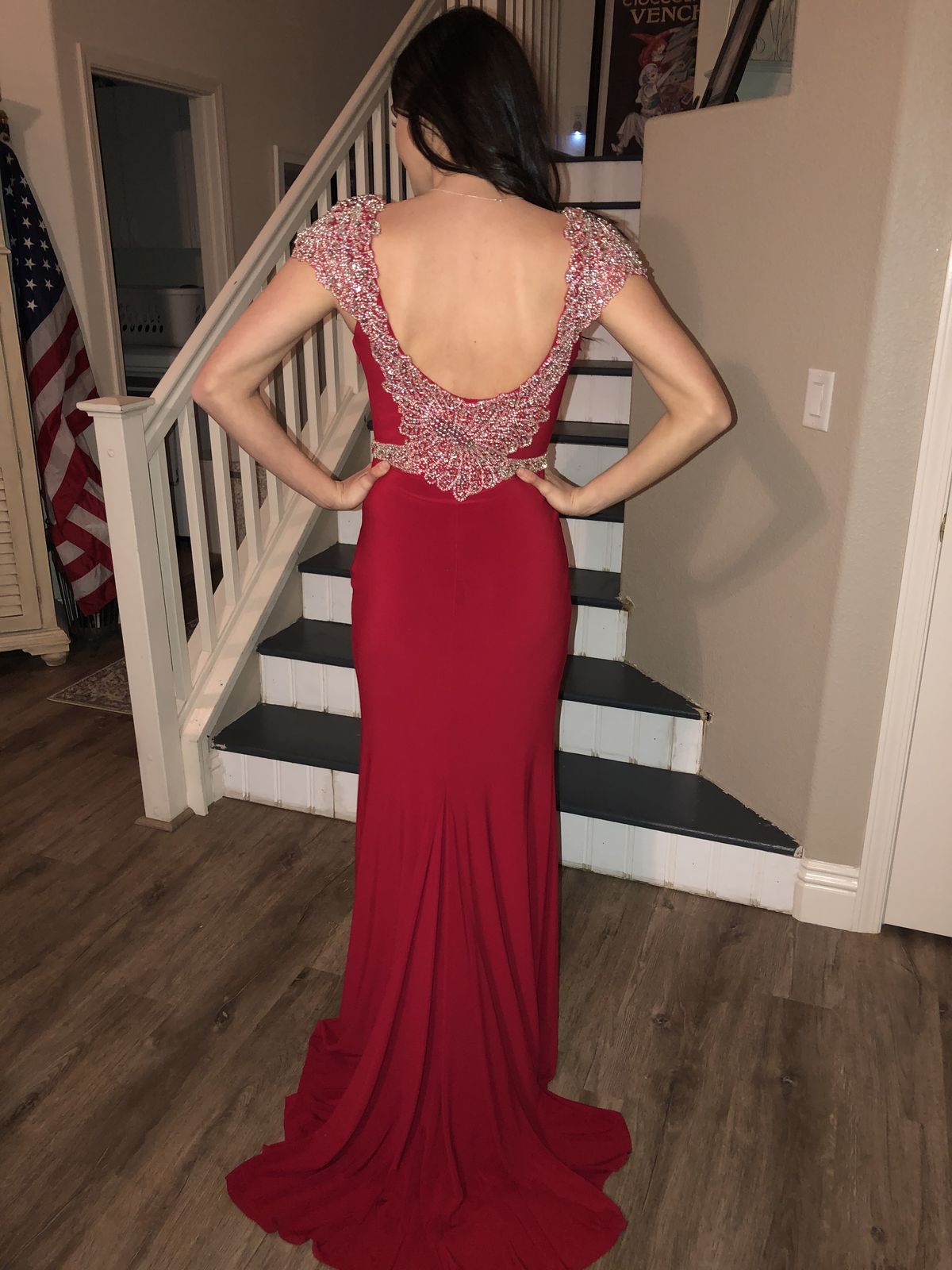 May Queen Couture Size 4 Prom High Neck Sequined Red Mermaid Dress on Queenly