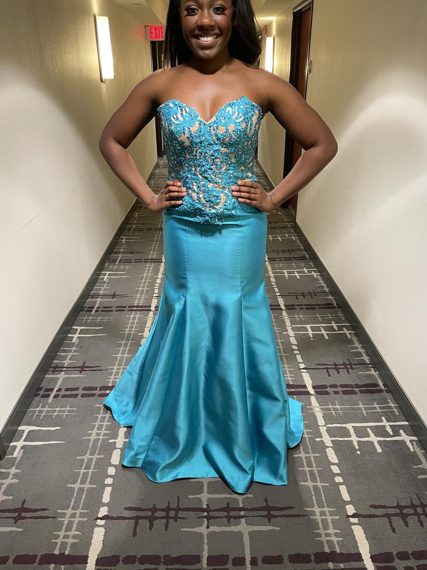MoriLee Size 12 Prom Strapless Blue Mermaid Dress on Queenly