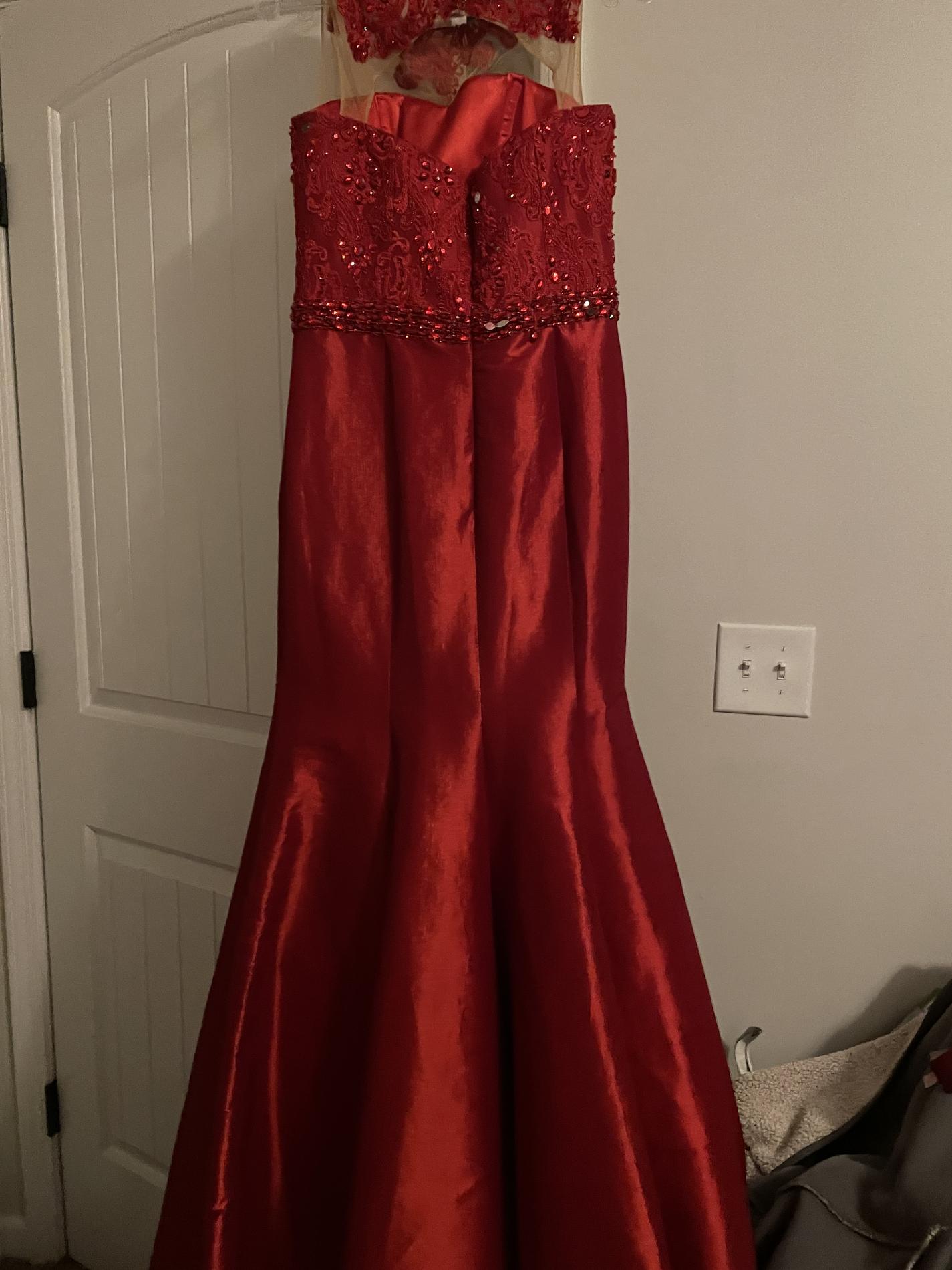 Girls Size 5 Prom High Neck Sequined Red Mermaid Dress on Queenly