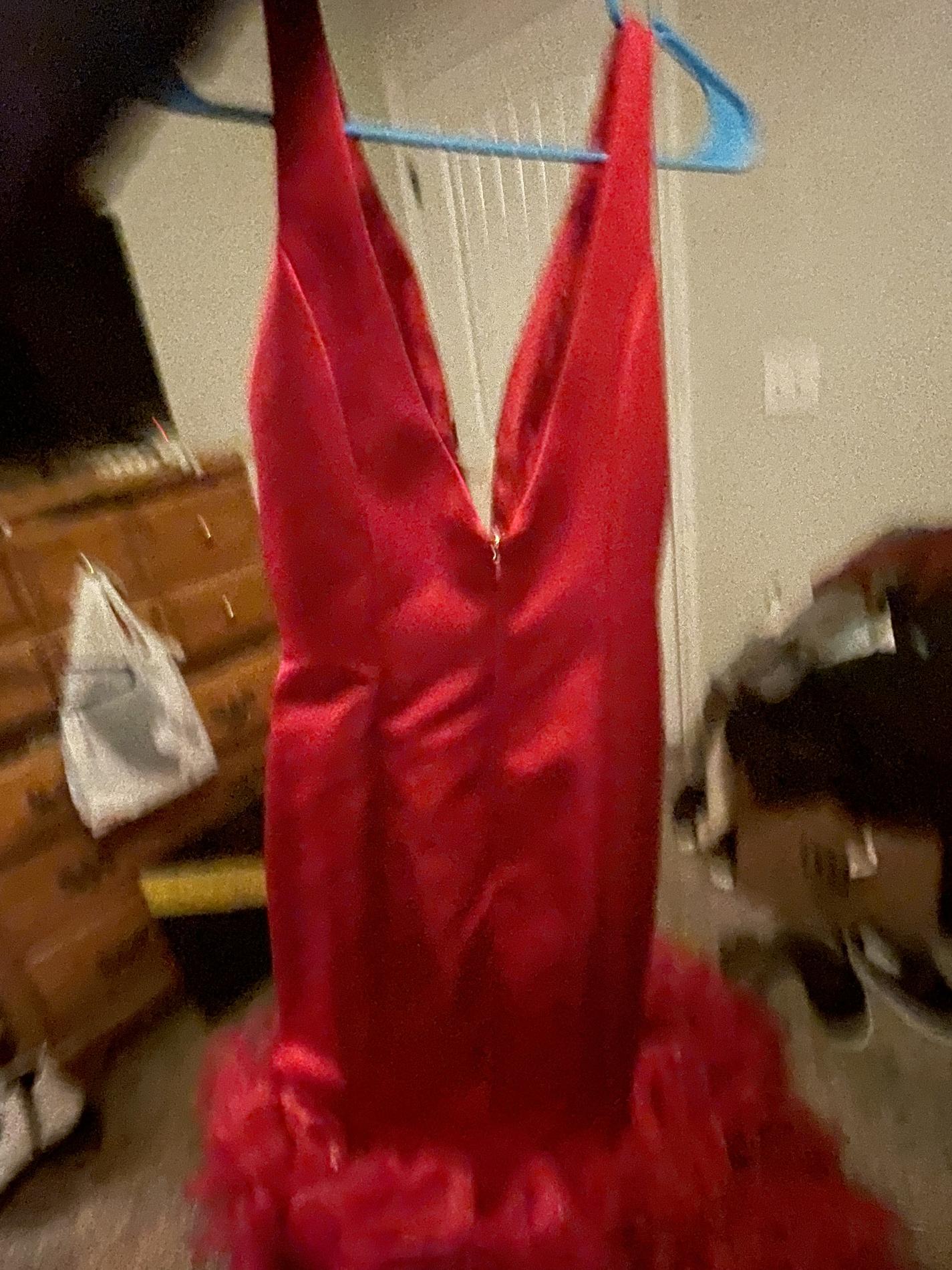 Size 8 Prom Sheer Red Mermaid Dress on Queenly