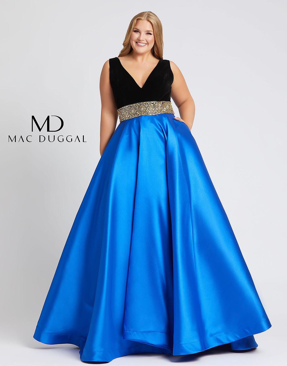 Style 66787F Mac Duggal Plus Size 22 Plunge Sequined Royal Blue Ball Gown on Queenly