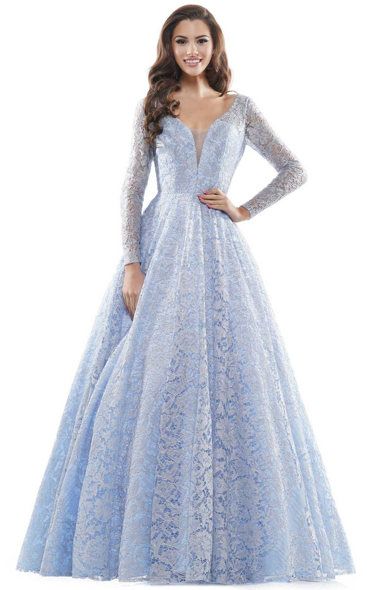 Style G1014 Colors Blue Size 4 Sleeves Lace Ball gown on Queenly