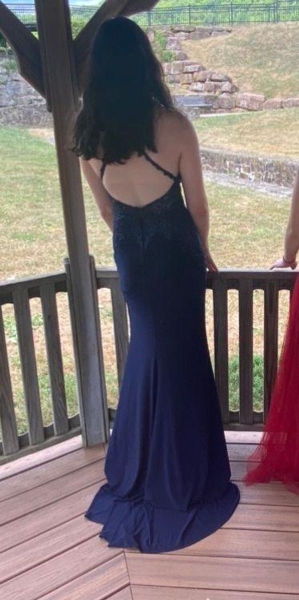 MoriLee Size 4 Prom Lace Navy Blue Floor Length Maxi on Queenly
