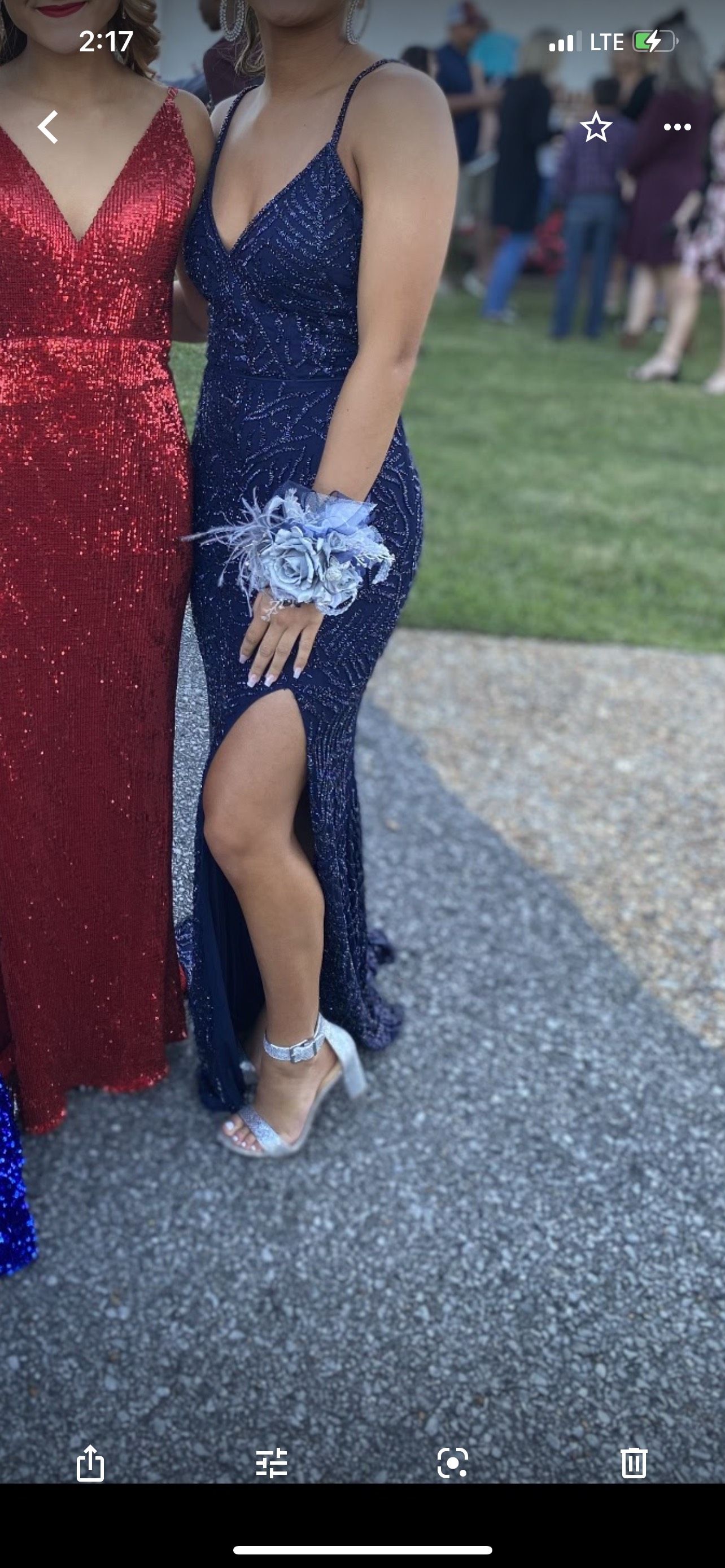 Sherri Hill Size 0 Prom Plunge Sequined Navy Blue Side Slit Dress on Queenly