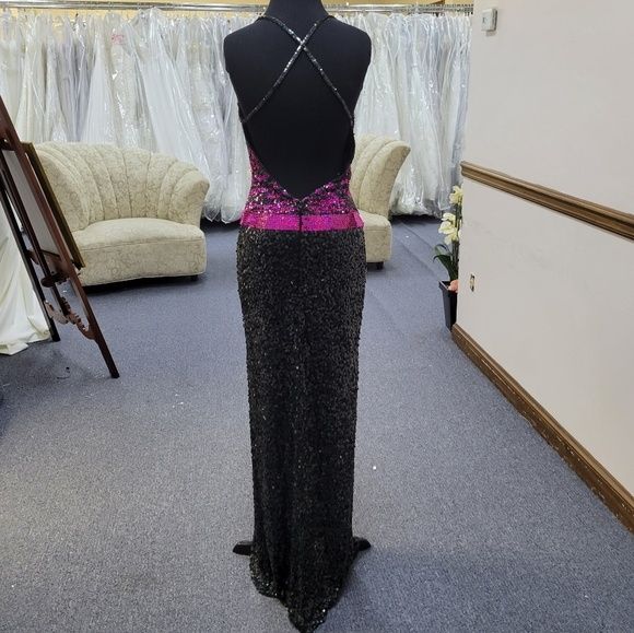 Style P8593 Precious Formals Size 4 Prom Sequined Multicolor Side Slit Dress on Queenly