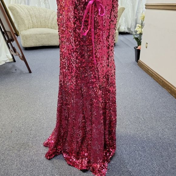 Style P46633 Precious Formals Size 2 Prom Strapless Sequined Hot Pink A-line Dress on Queenly