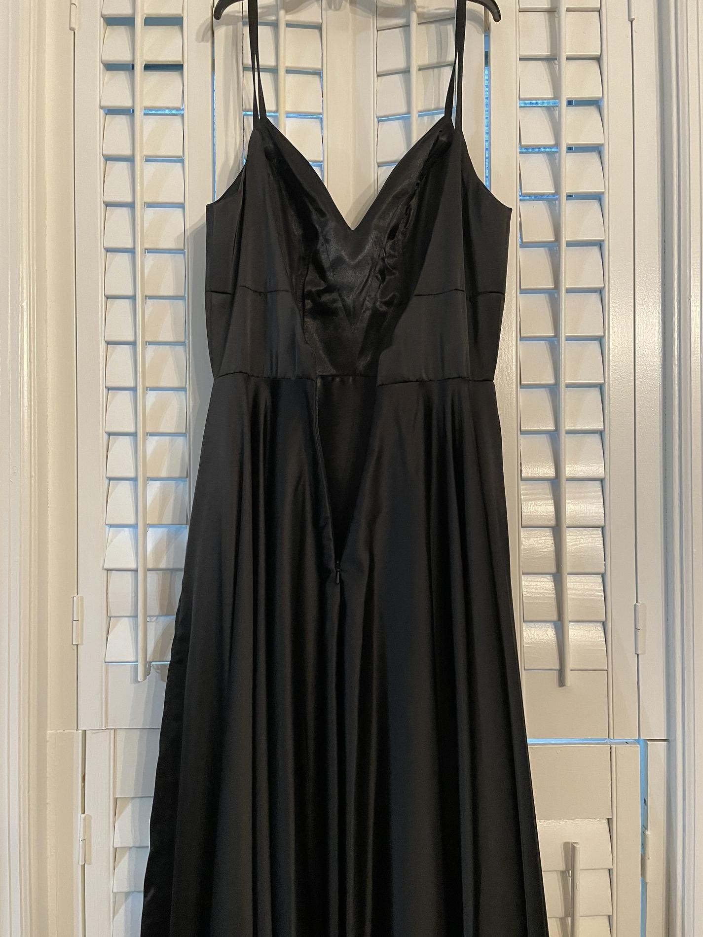 Size 4 Plunge Satin Black A-line Dress on Queenly