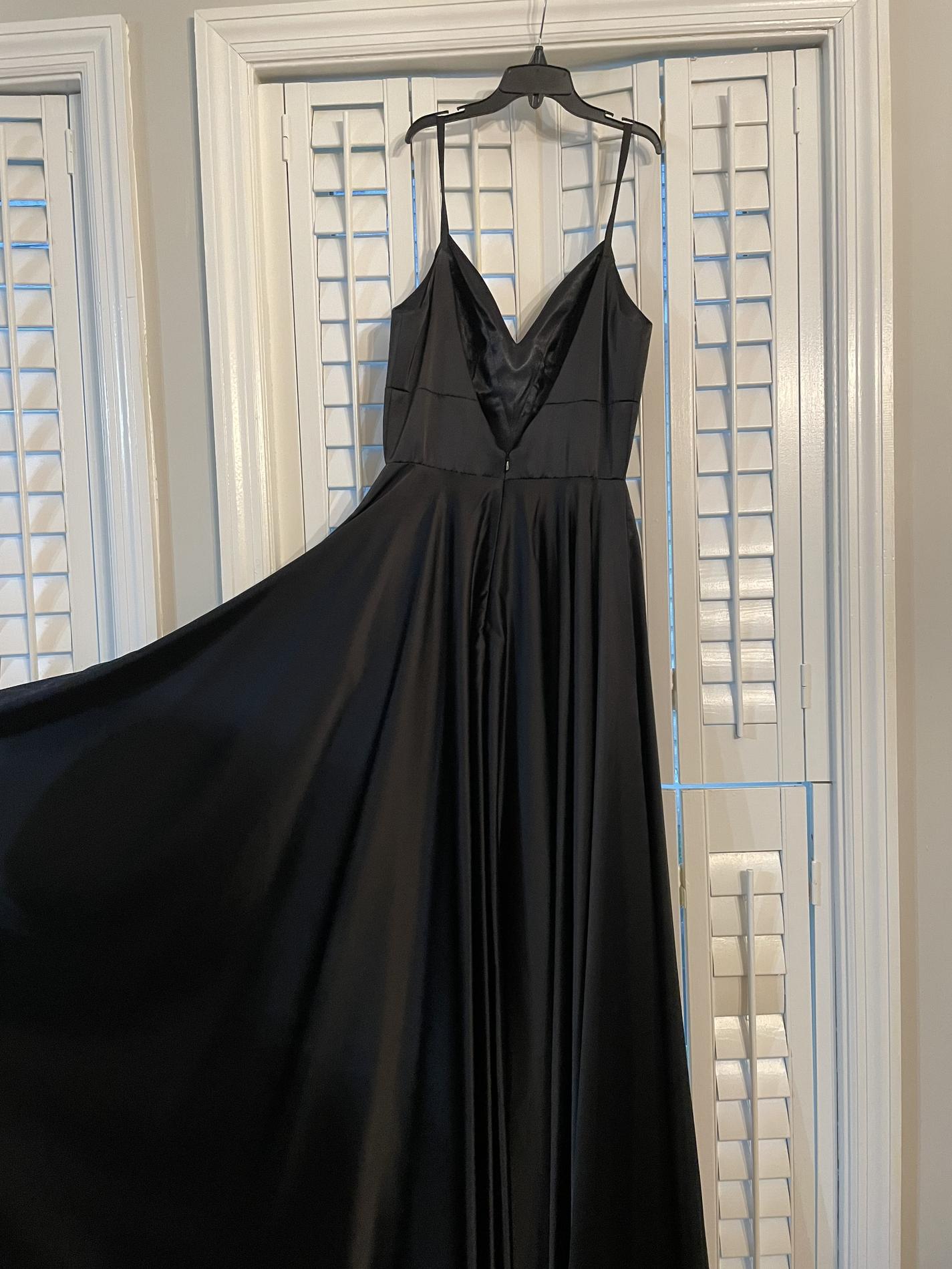 Size 4 Plunge Satin Black A-line Dress on Queenly