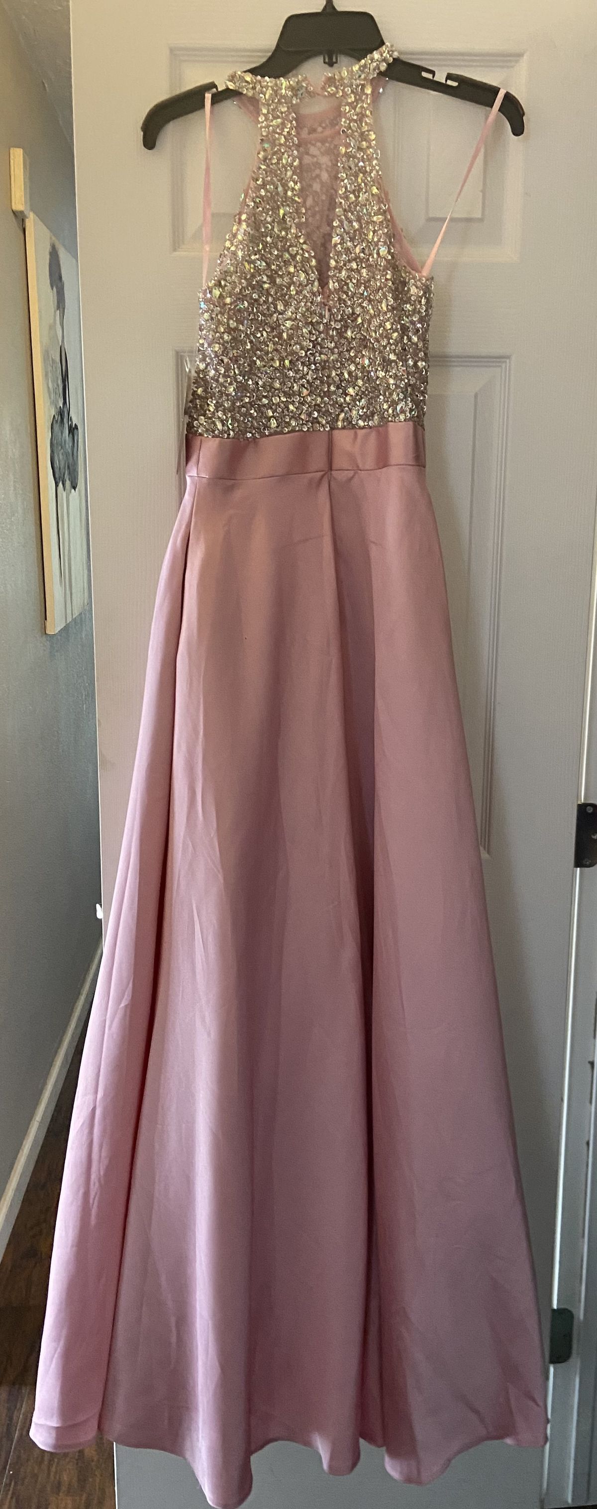 Size 4 Prom Sequined Coral Floor Length Maxi on Queenly