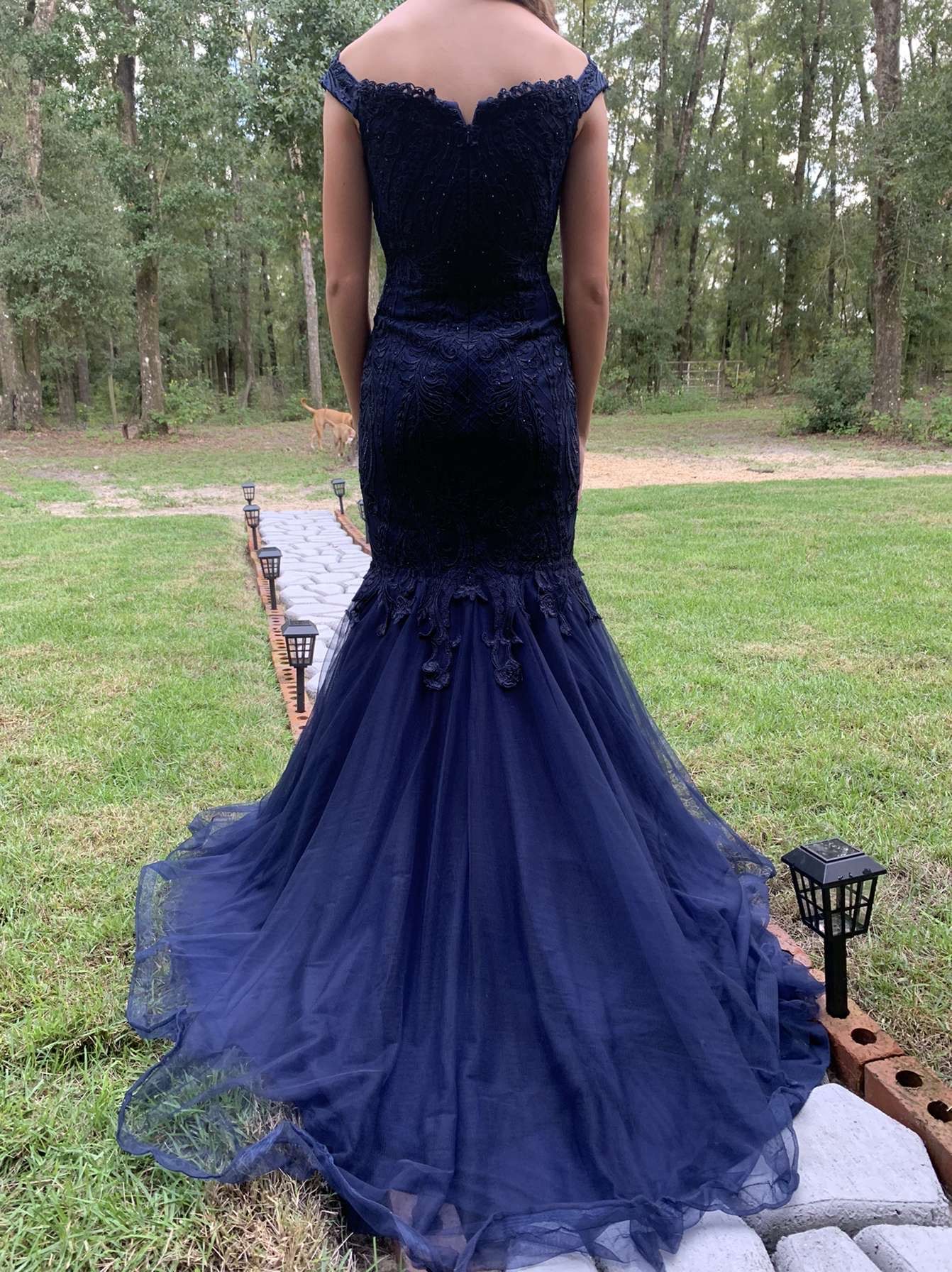 Size 2 Off The Shoulder Navy Blue Mermaid Dress on Queenly