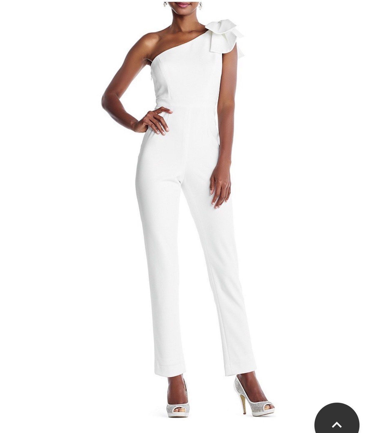 Adrianna Papell Size 4 One Shoulder White Formal Jumpsuit on Queenly