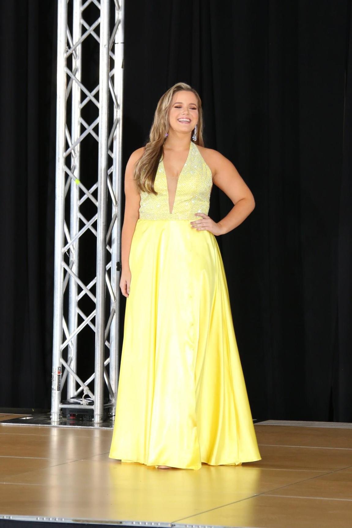 Vienna Size 12 Halter Satin Yellow A-line Dress on Queenly