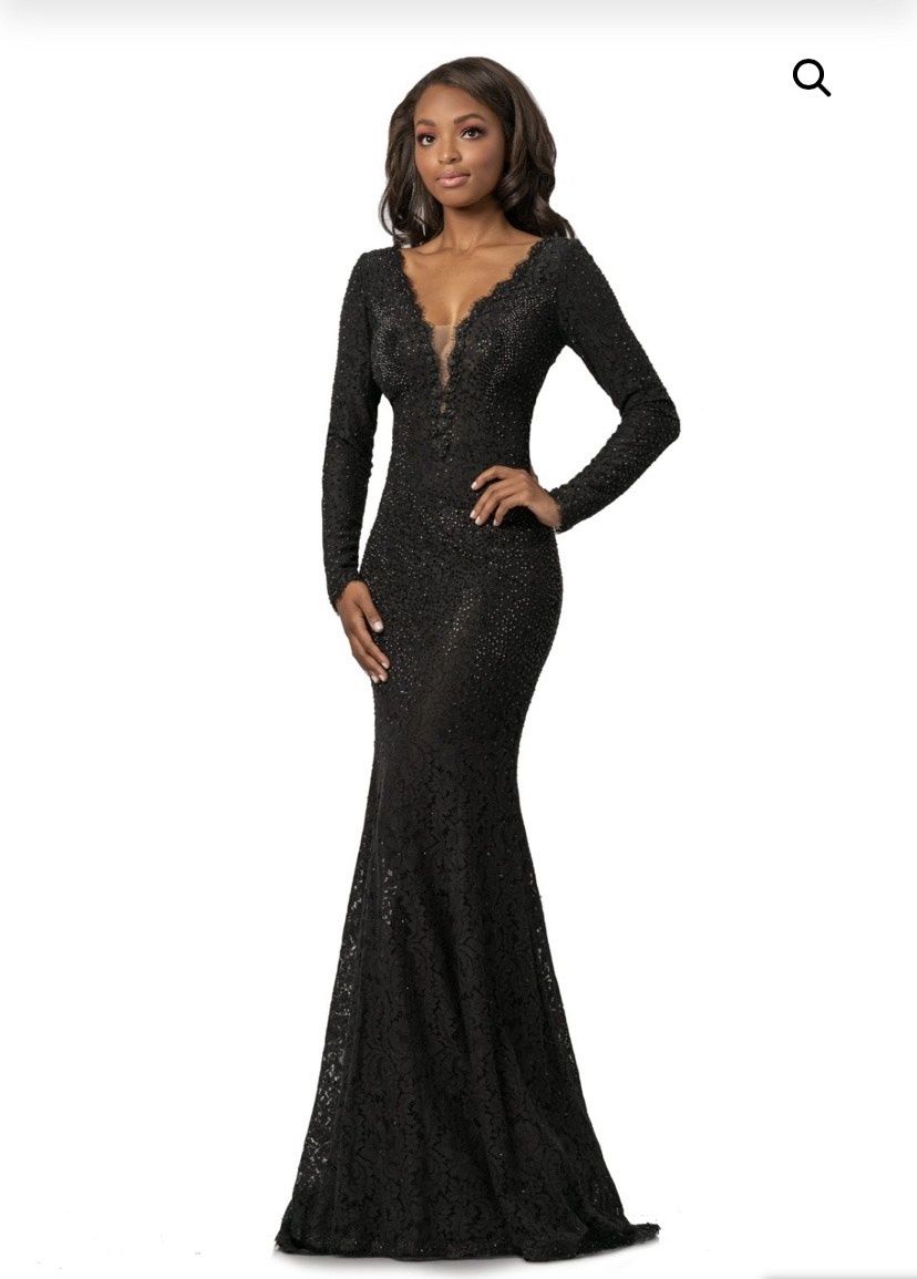 Johnathan Kayne Size 4 Prom Long Sleeve Lace Black Floor Length Maxi on Queenly