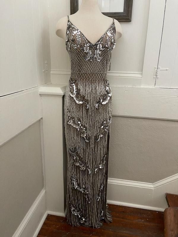 Size 8 Prom Silver Side Slit Dress on Queenly