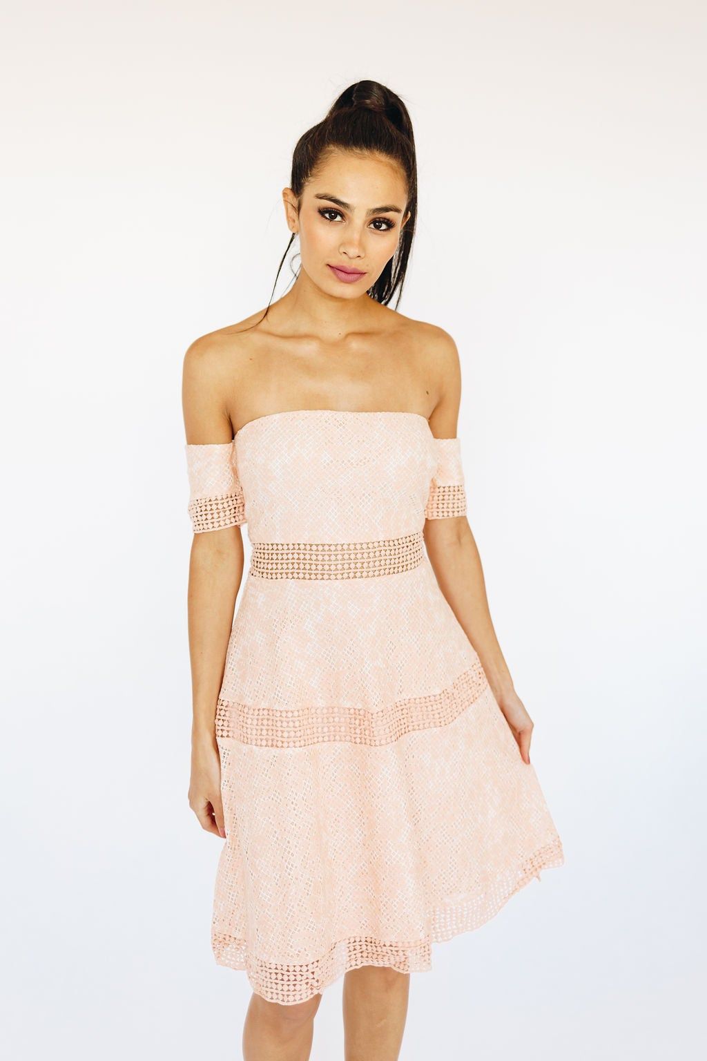 Style Danika 1 McKenzie Rae Size 6 Off The Shoulder Pink Cocktail Dress on Queenly