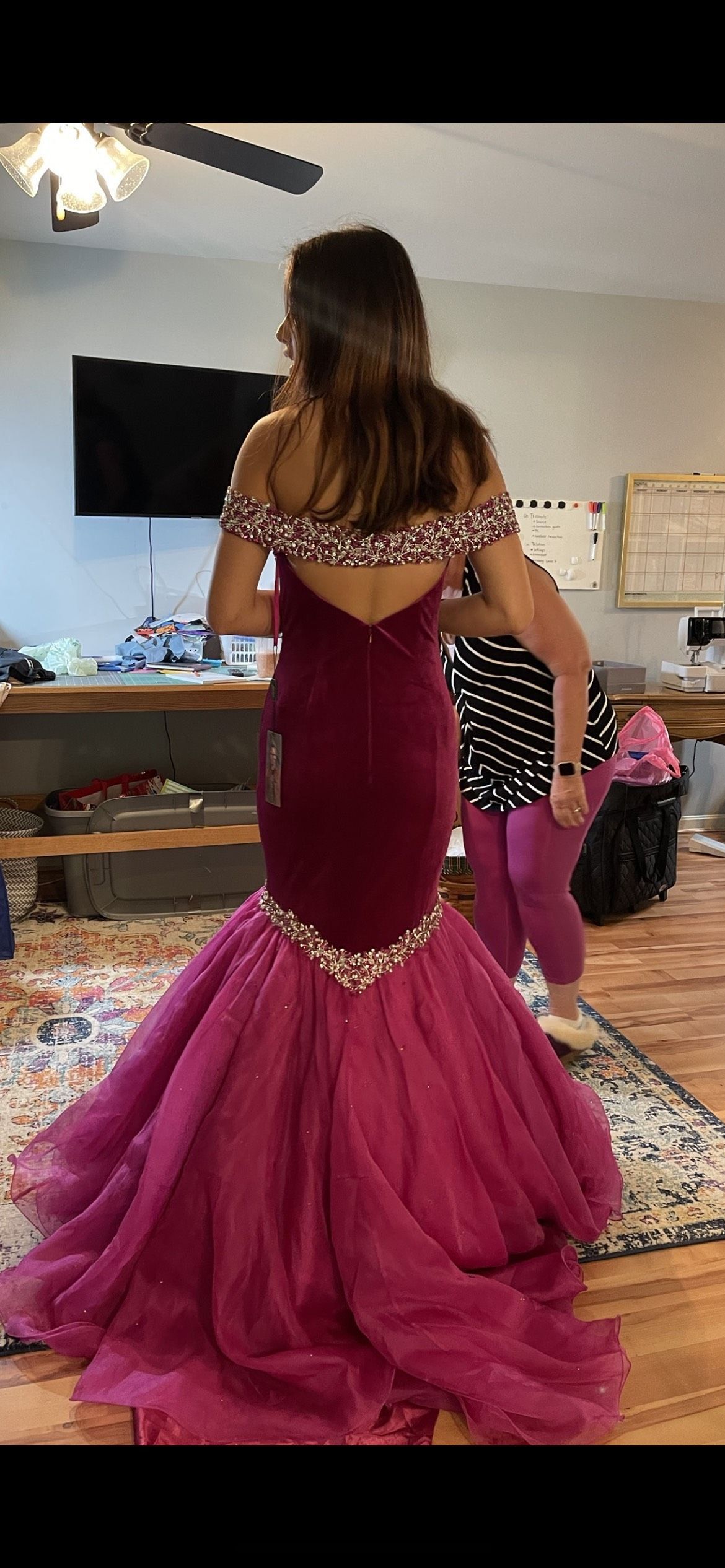 Johnathan Kayne Size 4 Prom Off The Shoulder Sequined Hot Pink Mermaid Dress on Queenly