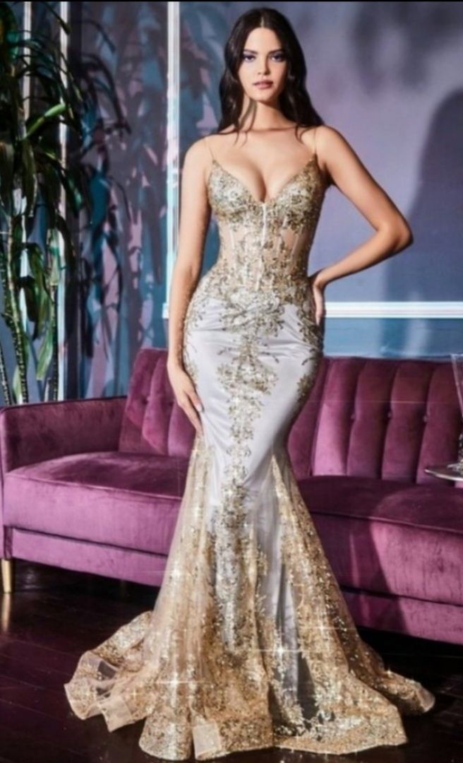 Cinderella Divine Size 12 Prom Lace Gold Mermaid Dress on Queenly