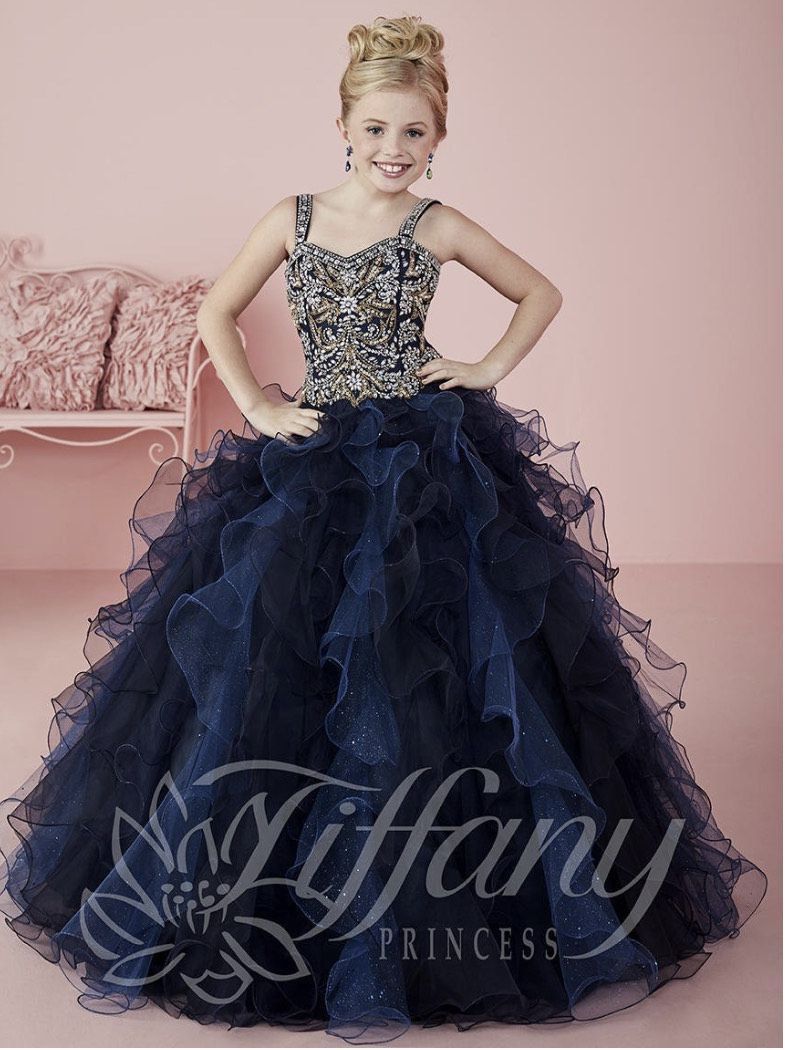 Tiffany Designs Girls Size 12 Blue Ball Gown on Queenly
