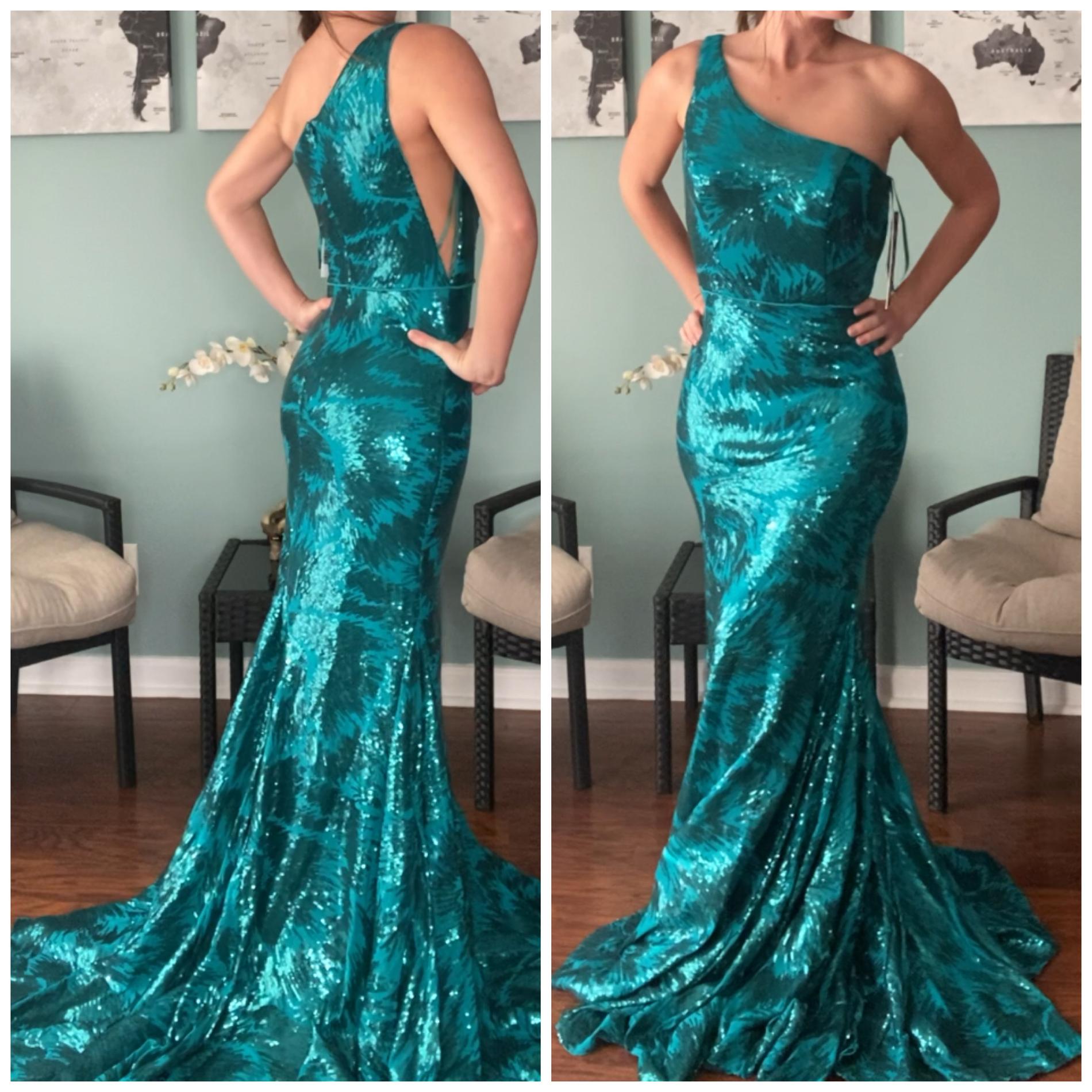 Jovani Size 4 Prom One Shoulder Sequined Multicolor Mermaid Dress on Queenly