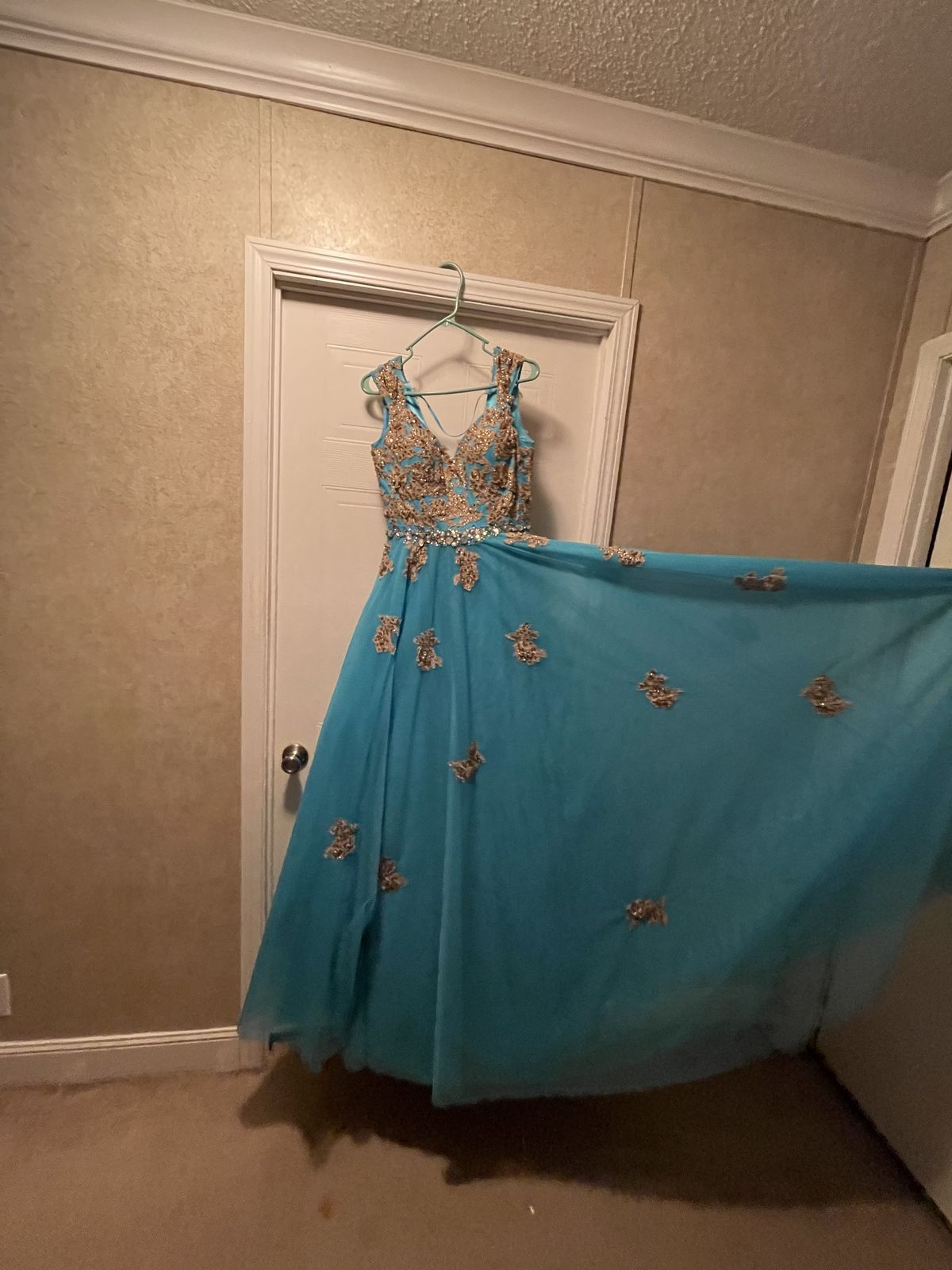 Jovani Size 8 Prom Lace Blue Ball Gown on Queenly